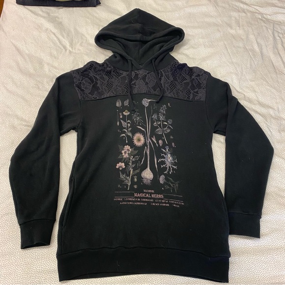 Midnight Hour Tops - Midnight Hour Magical Herbs Lace Black Hoodie size small